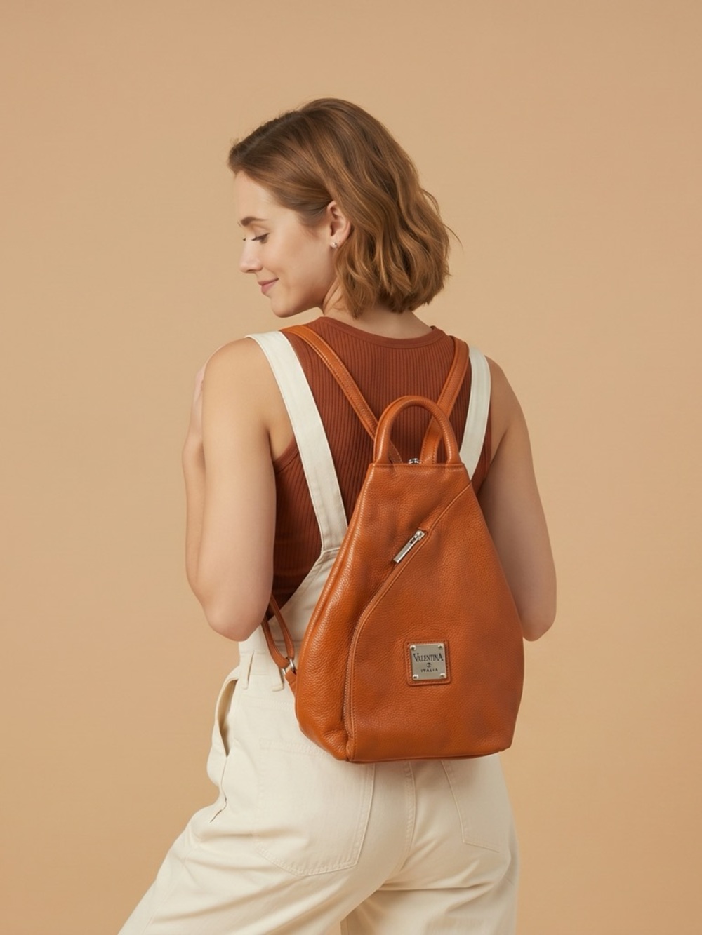 Valentina Italia Leather Mini Backpack Purse— Beautiful Real Tan Leather